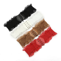 Embroidery Lace Up PU Leather Waistband Elastic Corset Belt