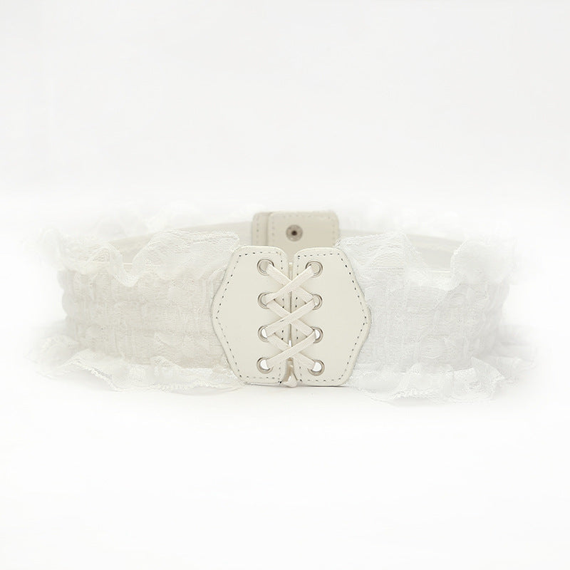 Embroidery Lace Up PU Leather Waistband Elastic Corset Belt
