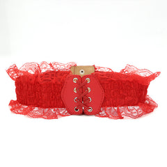 Embroidery Lace Up PU Leather Waistband Elastic Corset Belt