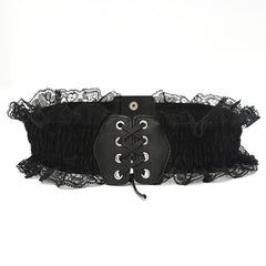 Embroidery Lace Up PU Leather Waistband Elastic Corset Belt