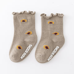 Baby Girls Floral Embroidery Lace Middle Tube Socks