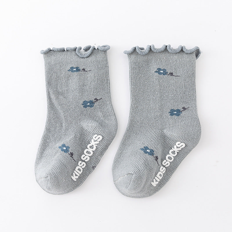 Baby Girls Floral Embroidery Lace Middle Tube Socks