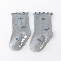 Baby Girls Floral Embroidery Lace Middle Tube Socks