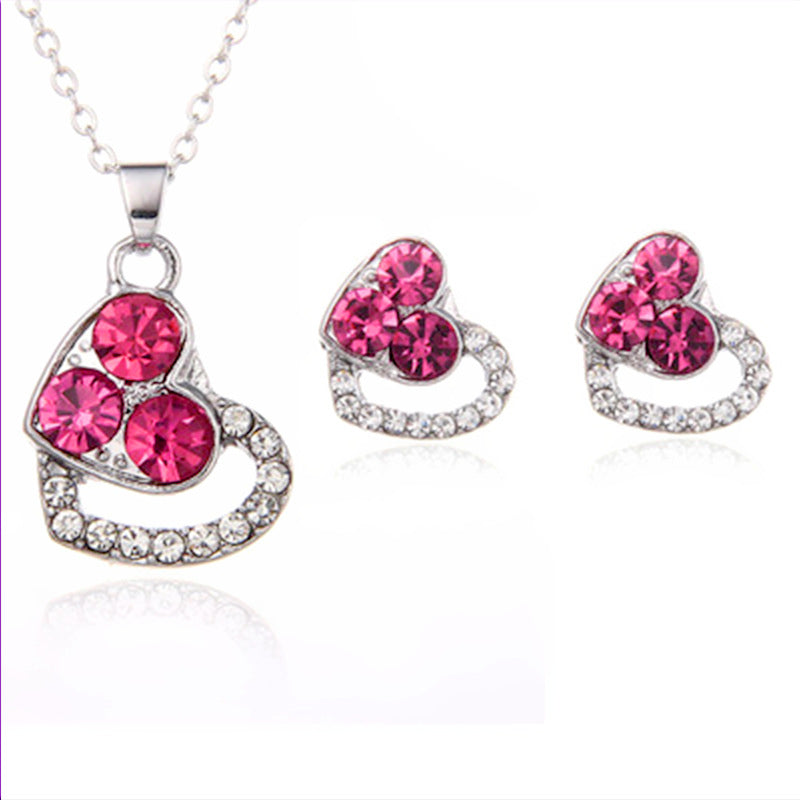 Colorful Love Heart Necklace and Earrings Set for Girls