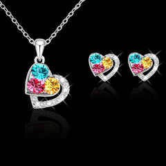 Colorful Love Heart Necklace and Earrings Set for Girls