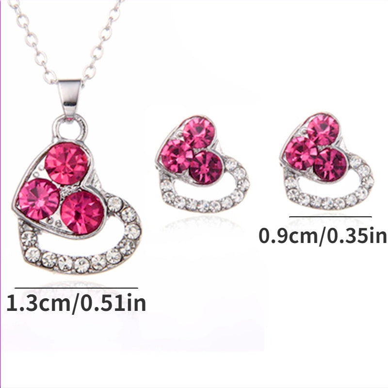 Colorful Love Heart Necklace and Earrings Set for Girls
