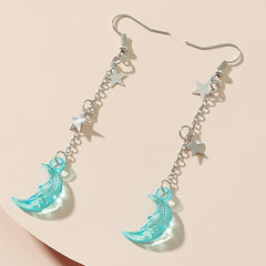 Colorful Star Moon Long Acrylic Earrings