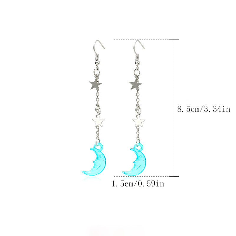 Colorful Star Moon Long Acrylic Earrings
