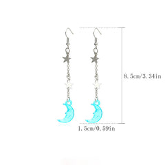 Colorful Star Moon Long Acrylic Earrings
