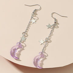 Colorful Star Moon Long Acrylic Earrings