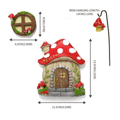 Luminous Mushroom House Resin Statue Garden Pendant Outdoor Decor