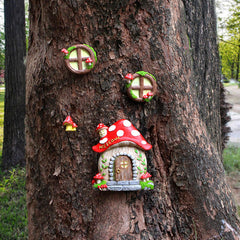Luminous Mushroom House Resin Statue Garden Pendant Outdoor Decor