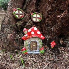 Luminous Mushroom House Resin Statue Garden Pendant Outdoor Decor