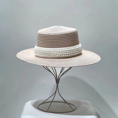 Pearl Decor Sun Hat Flat Top Straw Hat