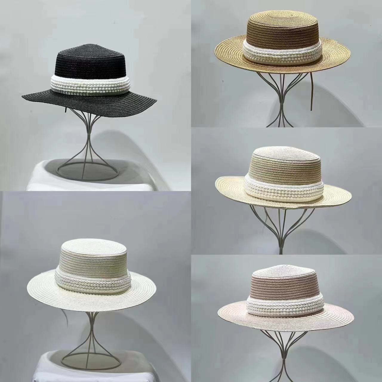 Pearl Decor Sun Hat Flat Top Straw Hat
