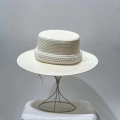 Pearl Decor Sun Hat Flat Top Straw Hat