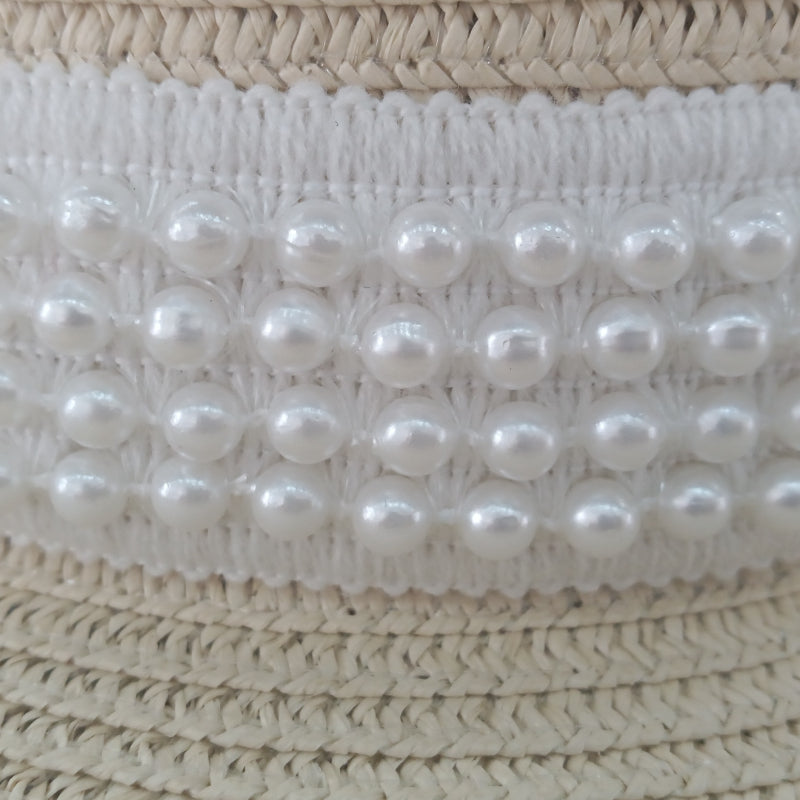 Pearl Decor Sun Hat Flat Top Straw Hat