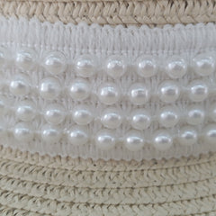 Pearl Decor Sun Hat Flat Top Straw Hat