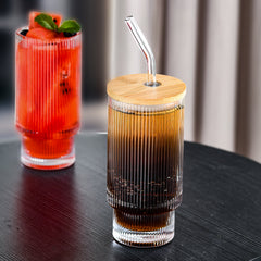 4pcs 12oz Stacking Cup Set Bamboo Lid Straws Whiskey Beer Juice Drinking