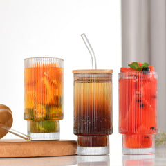 4pcs 12oz Stacking Cup Set Bamboo Lid Straws Whiskey Beer Juice Drinking