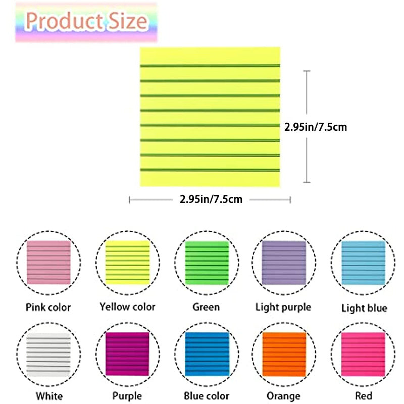 1pc Transparent Lined Sticky Notes 10 Colors 7.49x7.49cm Self-Sticky Memo Pad