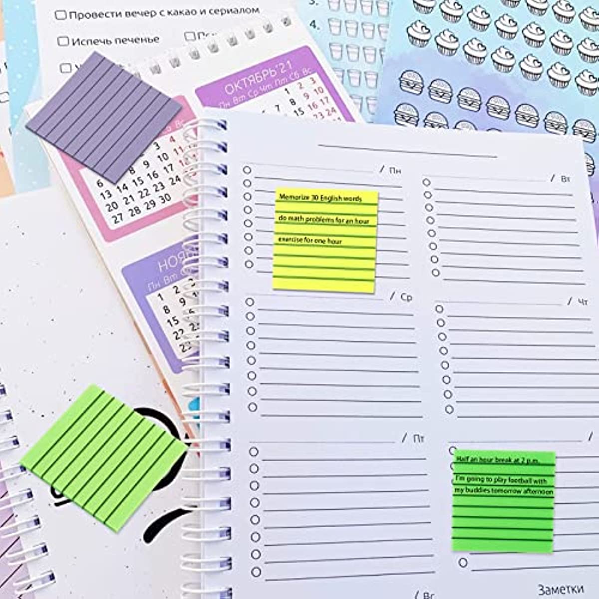 1pc Transparent Lined Sticky Notes 10 Colors 7.49x7.49cm Self-Sticky Memo Pad