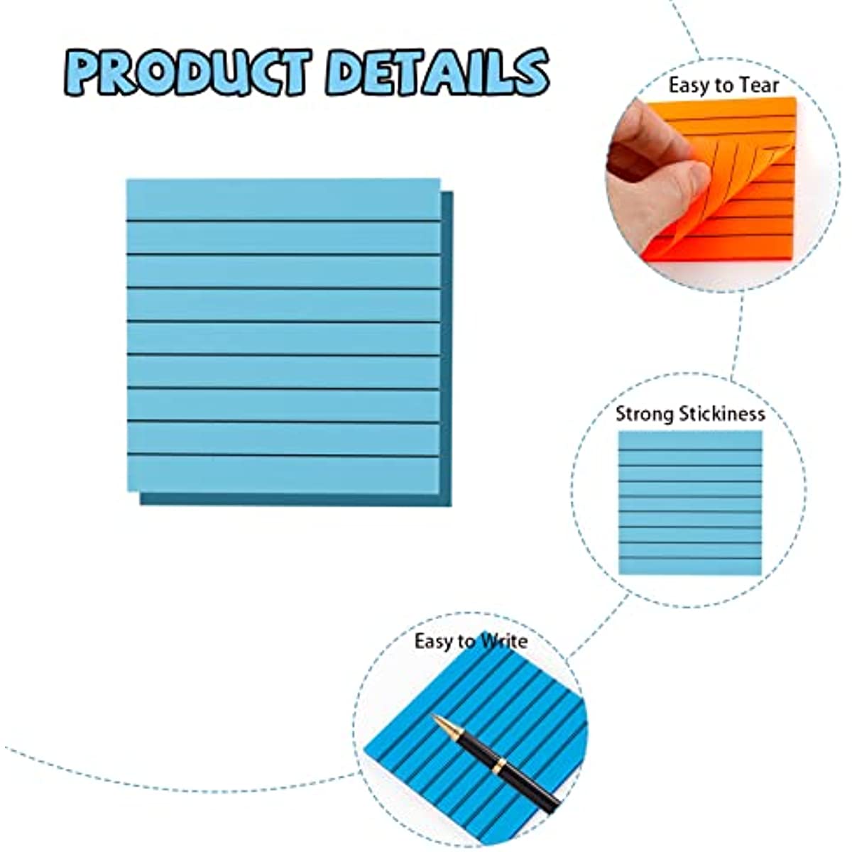 1pc Transparent Lined Sticky Notes 10 Colors 7.49x7.49cm Self-Sticky Memo Pad