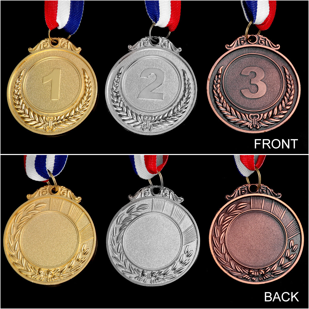 3pcs Metal Medals with Neck Ribbon for Sports Academics and Competitions