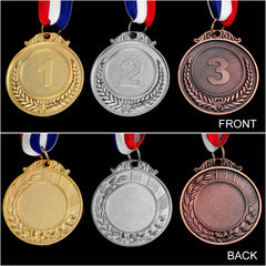3pcs Metal Medals with Neck Ribbon for Sports Academics and Competitions