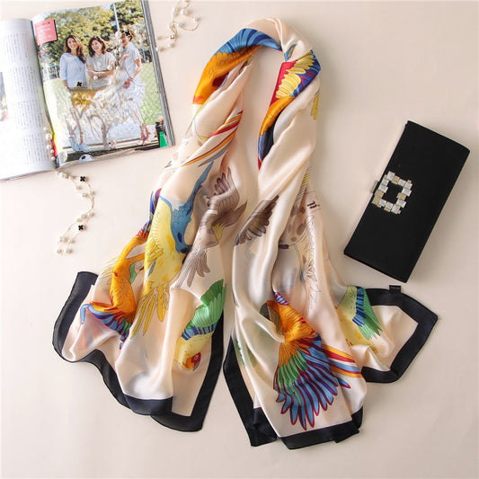 Vintage Flower Pattern Scarf Satin Shawl Decorative Head Wrap