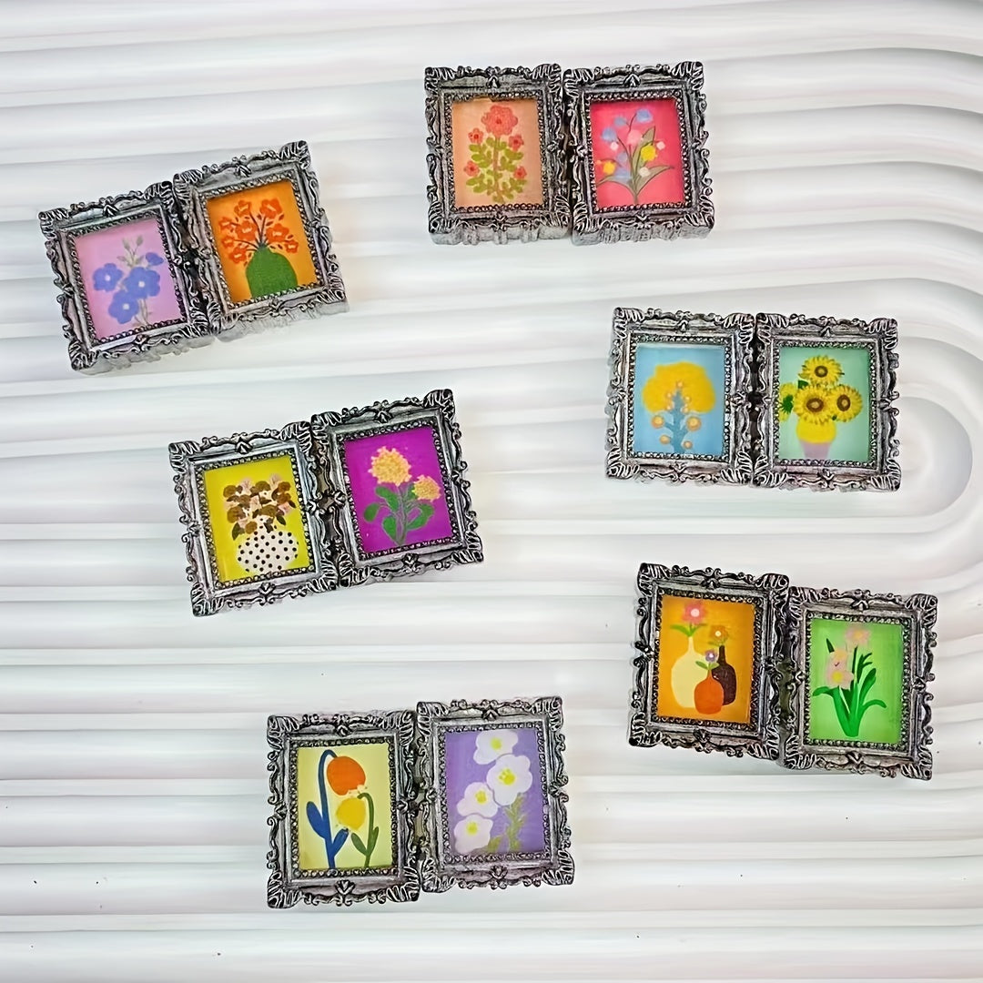10pcs Retro Oil Painting Charms Mini Photo Frame DIY Jewelry Accessories