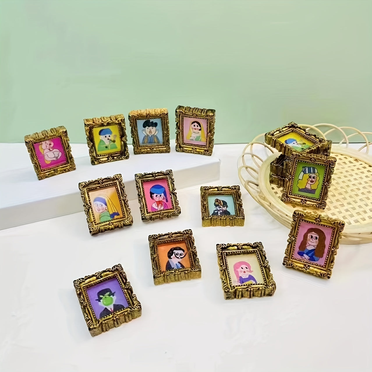 10pcs Retro Oil Painting Charms Mini Photo Frame DIY Jewelry Accessories