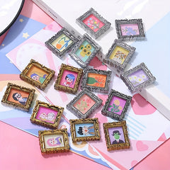 10pcs Retro Oil Painting Charms Mini Photo Frame DIY Jewelry Accessories