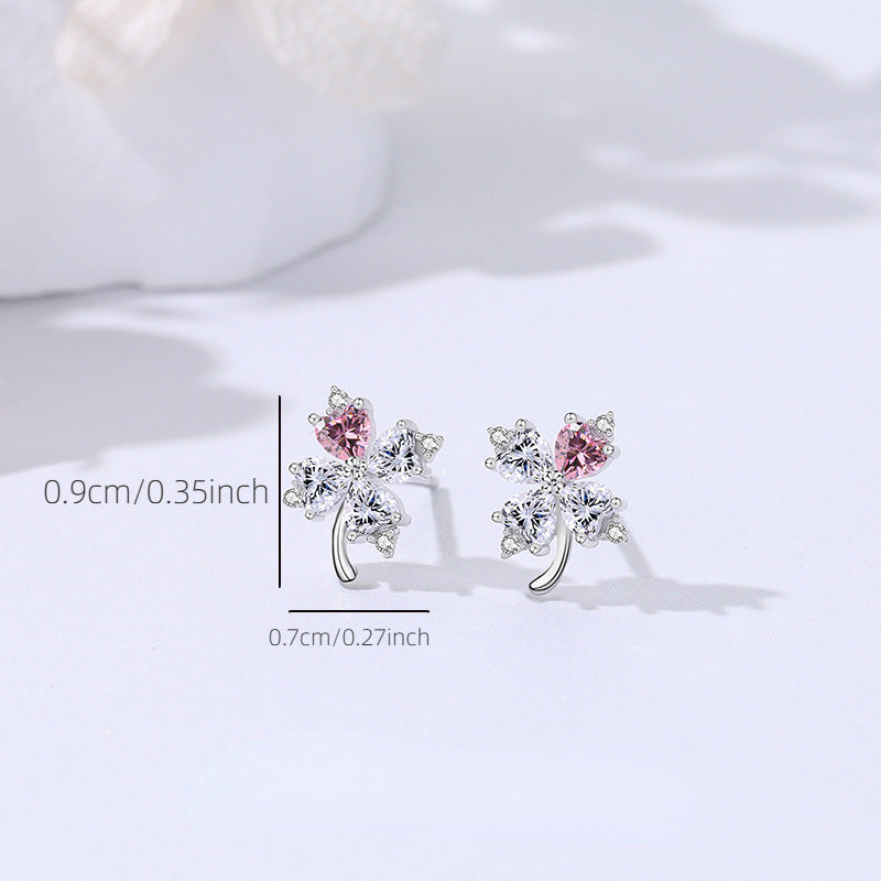 S925 Silver Four leaf Clover Earrings & Faux Diamond Studs