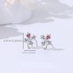 S925 Silver Four leaf Clover Earrings & Faux Diamond Studs