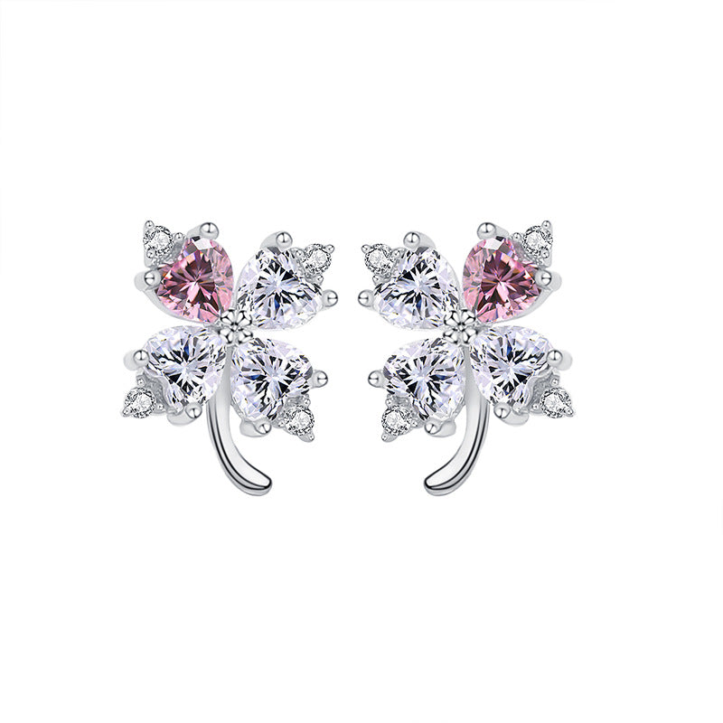 S925 Silver Four leaf Clover Earrings & Faux Diamond Studs