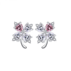 S925 Silver Four leaf Clover Earrings & Faux Diamond Studs