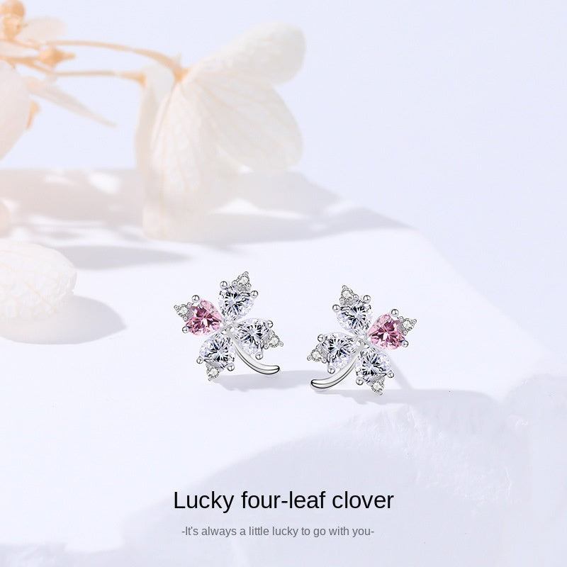 S925 Silver Four leaf Clover Earrings & Faux Diamond Studs