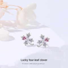 S925 Silver Four leaf Clover Earrings & Faux Diamond Studs