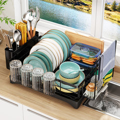 Dish Drying Rack with Utensil Holder and Cup Rack