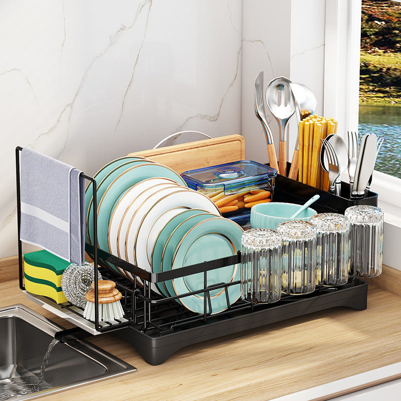 Dish Drying Rack with Utensil Holder and Cup Rack