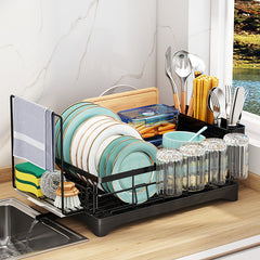 Dish Drying Rack with Utensil Holder and Cup Rack