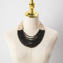 Retro Ethnic Style Wax Rope Rice Bead Necklace for Women