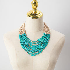 Retro Ethnic Style Wax Rope Rice Bead Necklace for Women