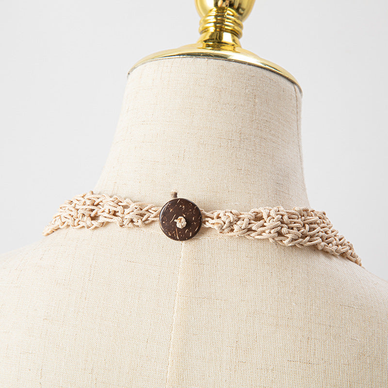 Retro Ethnic Style Wax Rope Rice Bead Necklace for Women