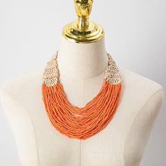Retro Ethnic Style Wax Rope Rice Bead Necklace for Women