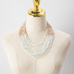 Retro Ethnic Style Wax Rope Rice Bead Necklace for Women