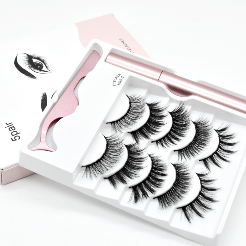 5 Pairs Magnetic Eyelashes With Eyeliner And Tweezer No Glue Needed