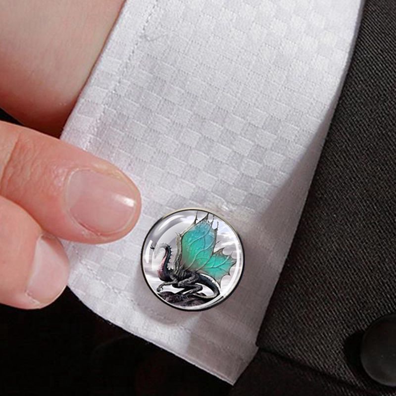 Starry Sky Dragon Men's Cufflinks, Metal Silver