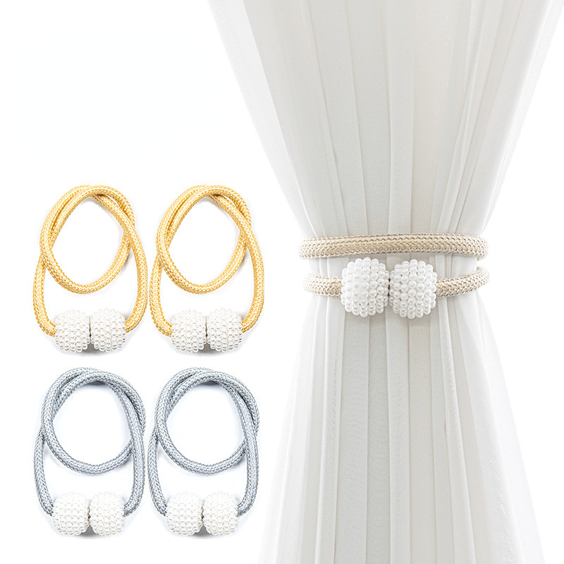 Faux Pearl Curtain Magnetic Buckle Tieback for Home